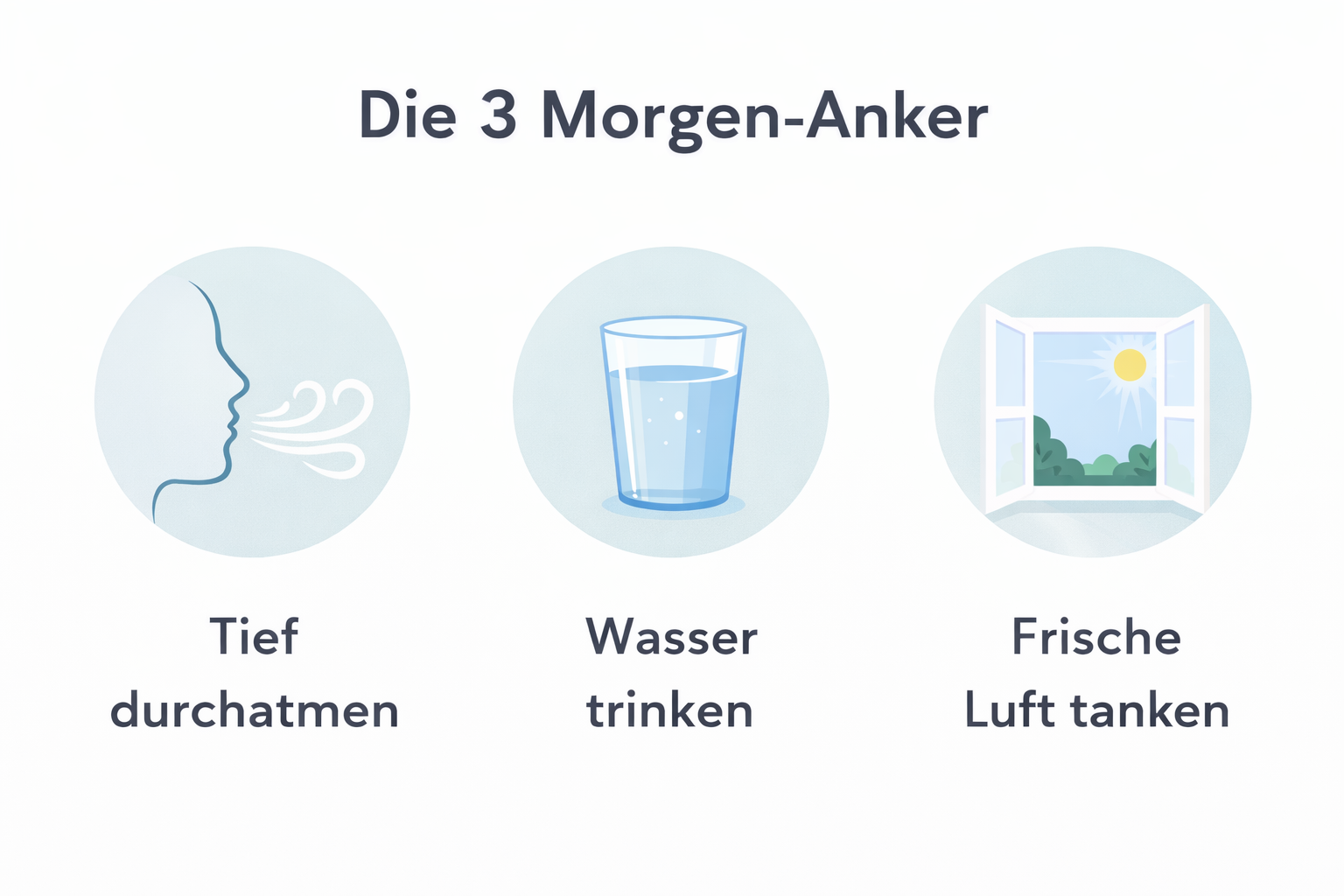 Infografik: Die 3 Morgen-Anker - Atmen, Wasser, Frische Luft